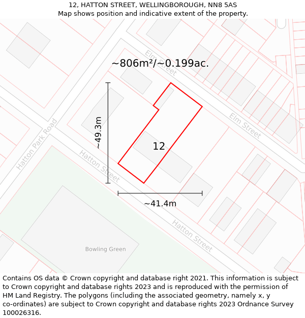 12, HATTON STREET, WELLINGBOROUGH, NN8 5AS: Plot and title map