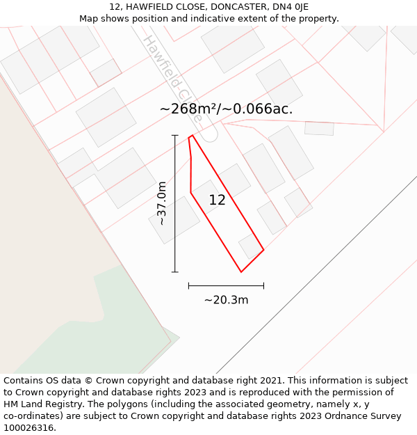 12, HAWFIELD CLOSE, DONCASTER, DN4 0JE: Plot and title map