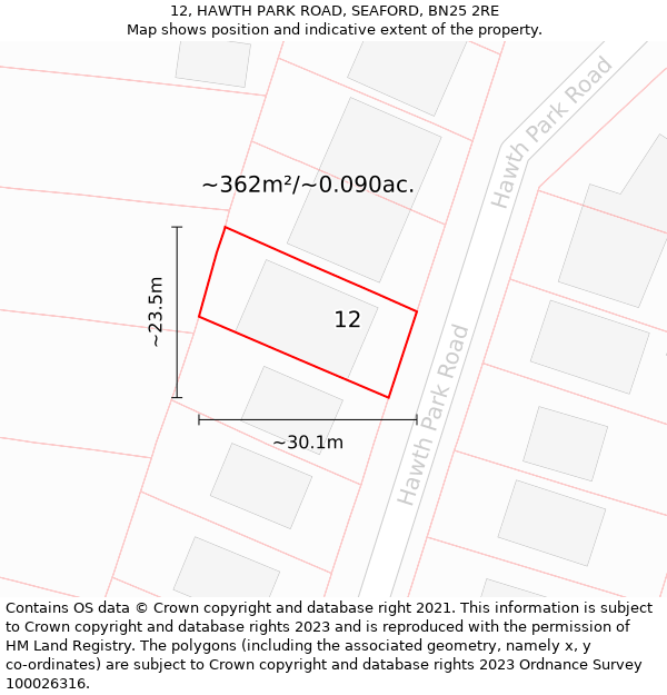 12, HAWTH PARK ROAD, SEAFORD, BN25 2RE: Plot and title map