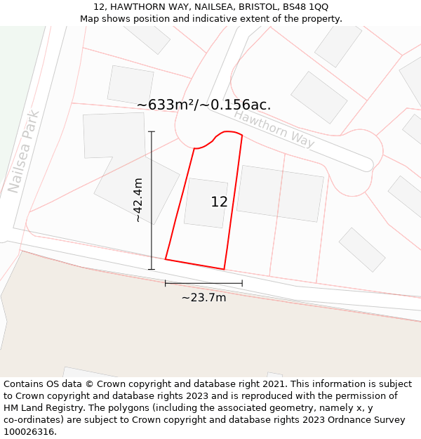 12, HAWTHORN WAY, NAILSEA, BRISTOL, BS48 1QQ: Plot and title map