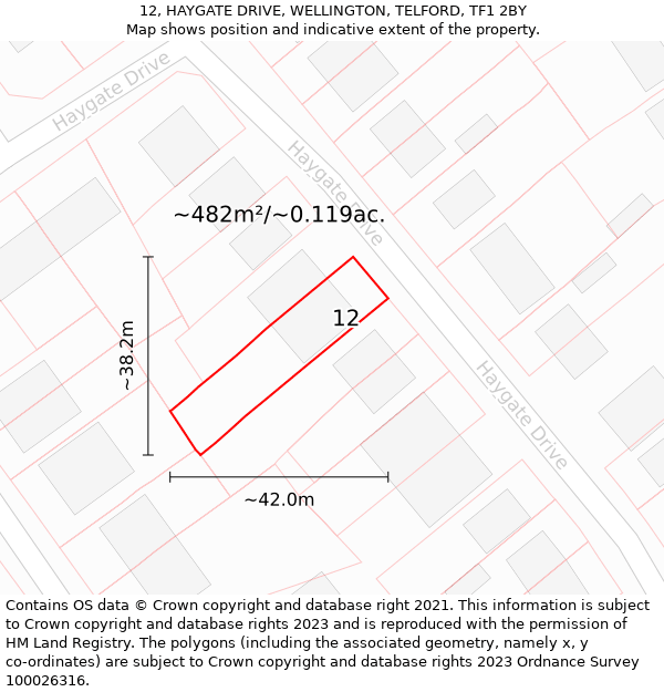 12, HAYGATE DRIVE, WELLINGTON, TELFORD, TF1 2BY: Plot and title map