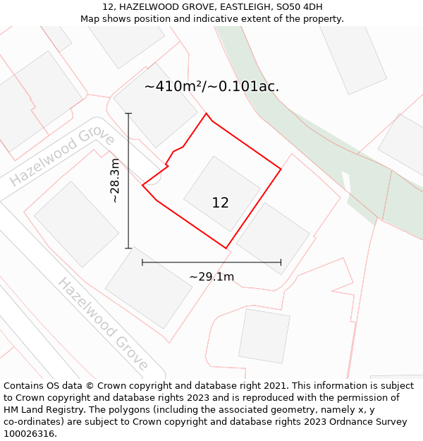 12, HAZELWOOD GROVE, EASTLEIGH, SO50 4DH: Plot and title map