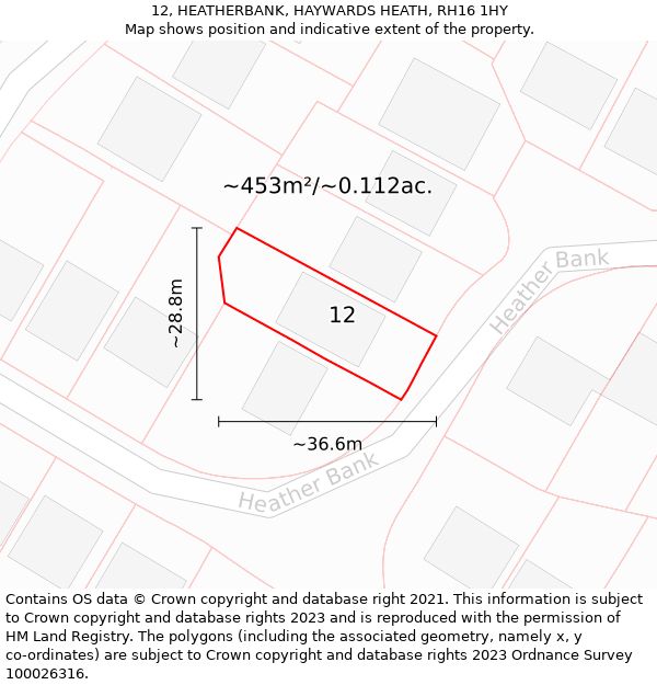 12, HEATHERBANK, HAYWARDS HEATH, RH16 1HY: Plot and title map