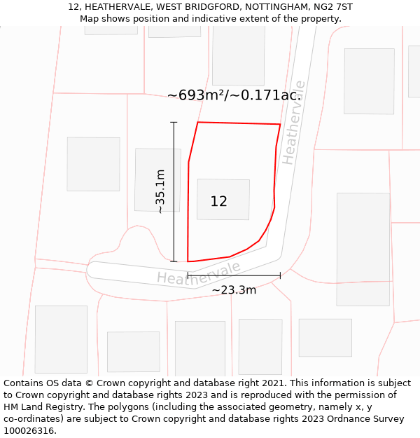 12, HEATHERVALE, WEST BRIDGFORD, NOTTINGHAM, NG2 7ST: Plot and title map