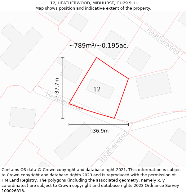 12, HEATHERWOOD, MIDHURST, GU29 9LH: Plot and title map