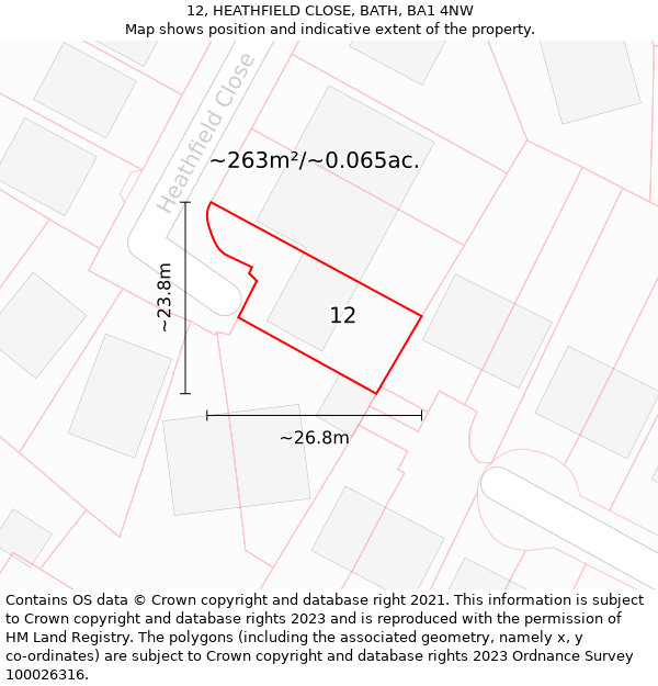 12, HEATHFIELD CLOSE, BATH, BA1 4NW: Plot and title map