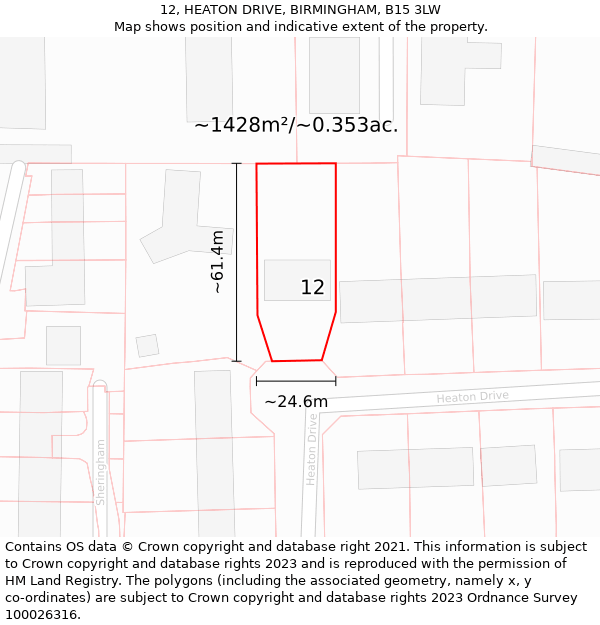 12, HEATON DRIVE, BIRMINGHAM, B15 3LW: Plot and title map