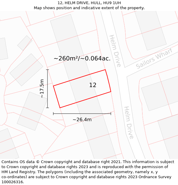 12, HELM DRIVE, HULL, HU9 1UH: Plot and title map