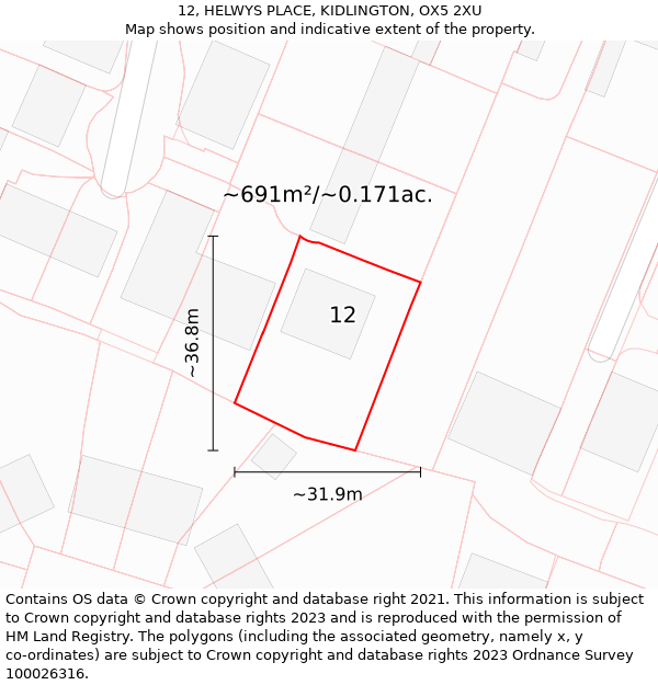 12, HELWYS PLACE, KIDLINGTON, OX5 2XU: Plot and title map