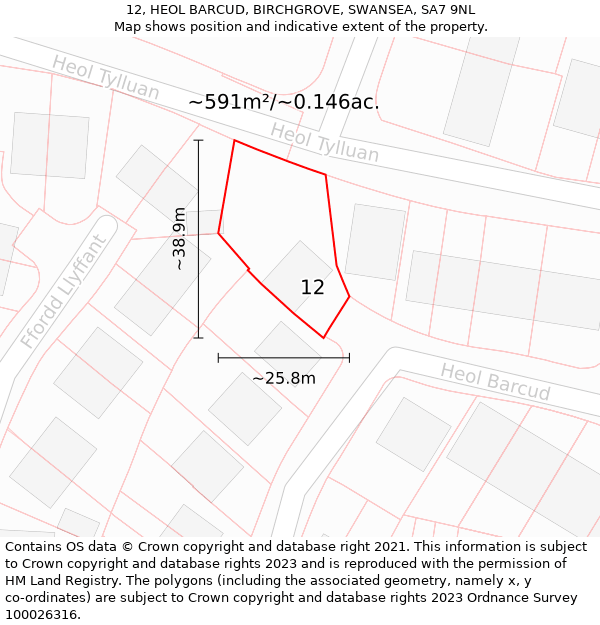 12, HEOL BARCUD, BIRCHGROVE, SWANSEA, SA7 9NL: Plot and title map
