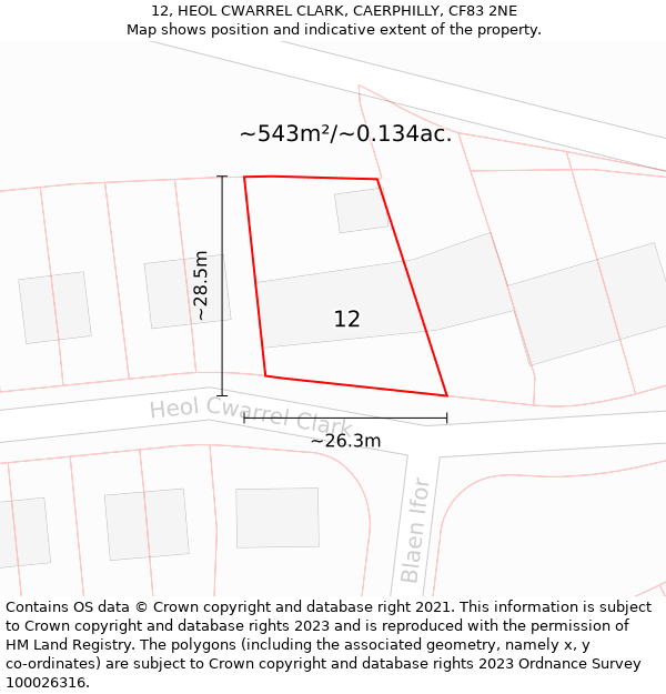 12, HEOL CWARREL CLARK, CAERPHILLY, CF83 2NE: Plot and title map