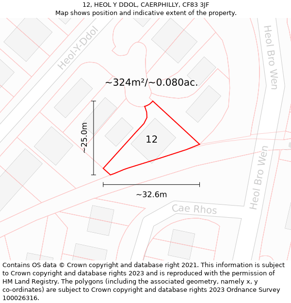 12, HEOL Y DDOL, CAERPHILLY, CF83 3JF: Plot and title map