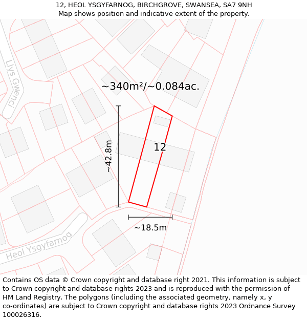 12, HEOL YSGYFARNOG, BIRCHGROVE, SWANSEA, SA7 9NH: Plot and title map