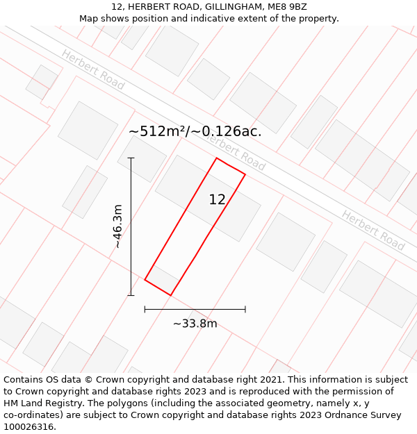 12, HERBERT ROAD, GILLINGHAM, ME8 9BZ: Plot and title map