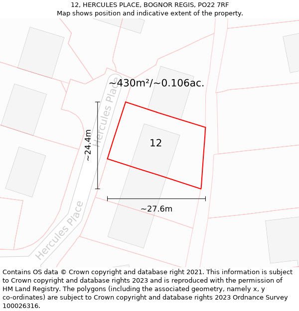 12, HERCULES PLACE, BOGNOR REGIS, PO22 7RF: Plot and title map