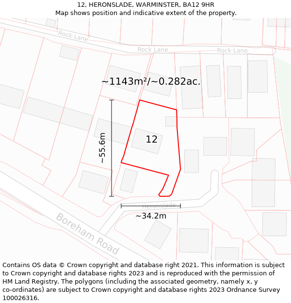 12, HERONSLADE, WARMINSTER, BA12 9HR: Plot and title map