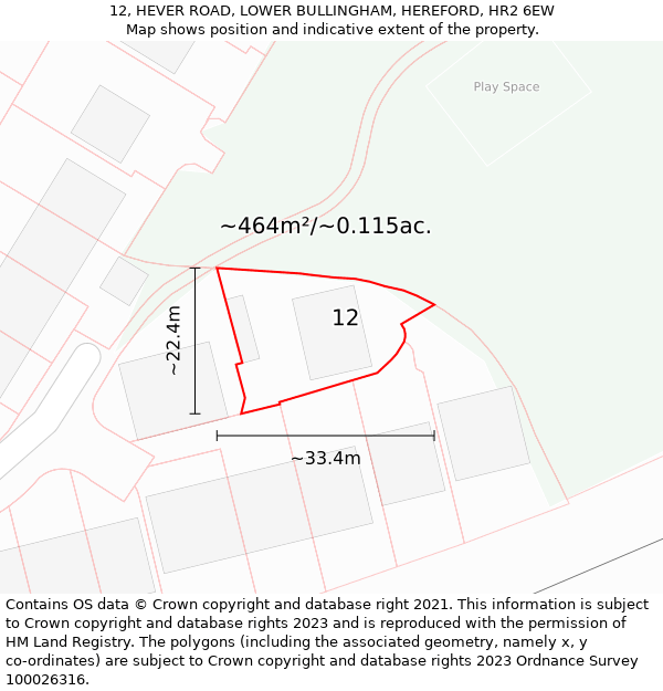 12, HEVER ROAD, LOWER BULLINGHAM, HEREFORD, HR2 6EW: Plot and title map