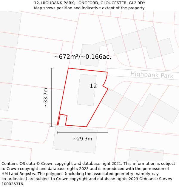 12, HIGHBANK PARK, LONGFORD, GLOUCESTER, GL2 9DY: Plot and title map