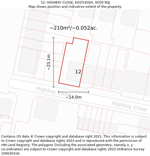 12, HIGHBAY CLOSE, EASTLEIGH, SO50 9QJ: Plot and title map