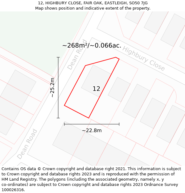 12, HIGHBURY CLOSE, FAIR OAK, EASTLEIGH, SO50 7JG: Plot and title map