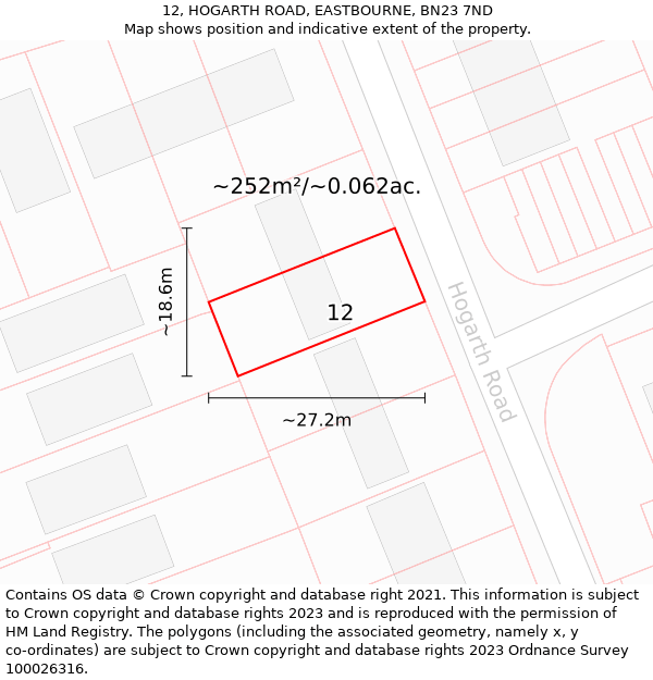 12, HOGARTH ROAD, EASTBOURNE, BN23 7ND: Plot and title map