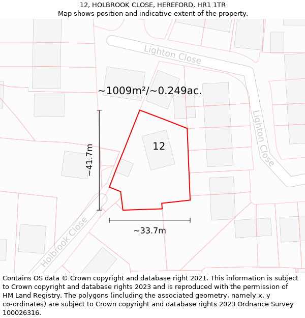 12, HOLBROOK CLOSE, HEREFORD, HR1 1TR: Plot and title map