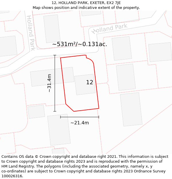 12, HOLLAND PARK, EXETER, EX2 7JE: Plot and title map