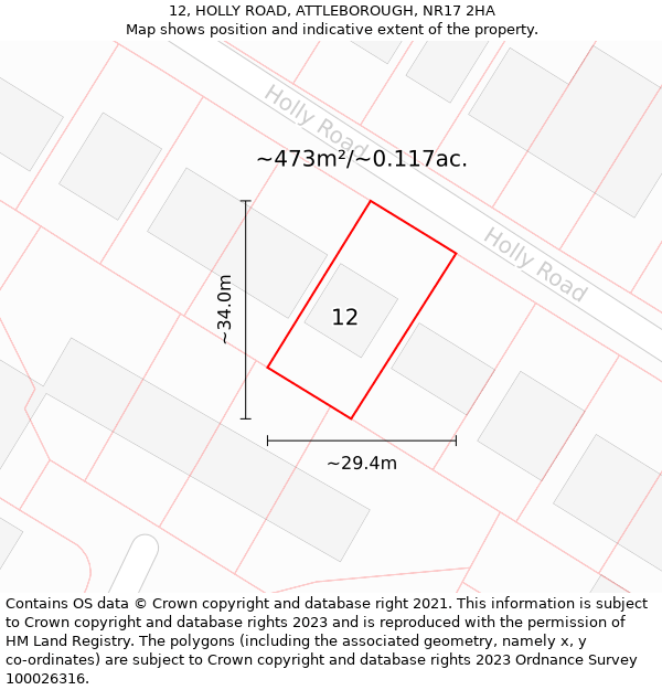 12, HOLLY ROAD, ATTLEBOROUGH, NR17 2HA: Plot and title map