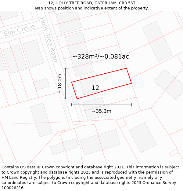 12, HOLLY TREE ROAD, CATERHAM, CR3 5ST: Plot and title map