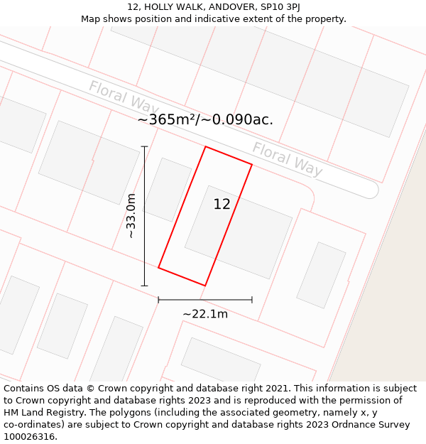 12, HOLLY WALK, ANDOVER, SP10 3PJ: Plot and title map