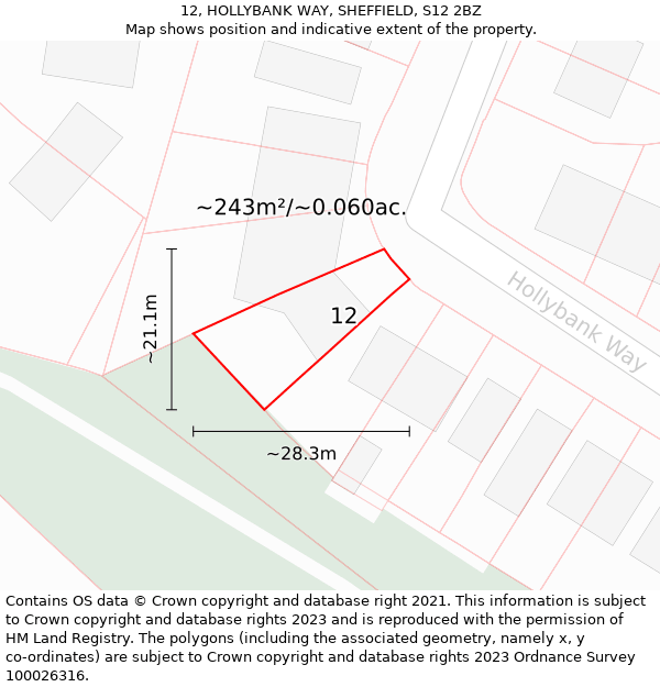 12, HOLLYBANK WAY, SHEFFIELD, S12 2BZ: Plot and title map