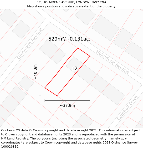 12, HOLMDENE AVENUE, LONDON, NW7 2NA: Plot and title map