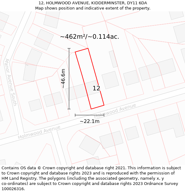 12, HOLMWOOD AVENUE, KIDDERMINSTER, DY11 6DA: Plot and title map