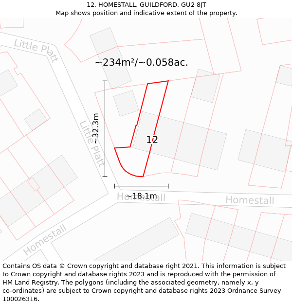 12, HOMESTALL, GUILDFORD, GU2 8JT: Plot and title map