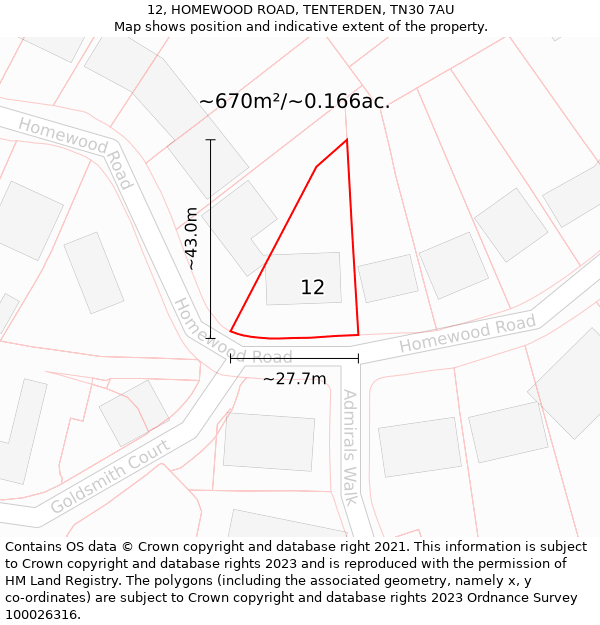 12, HOMEWOOD ROAD, TENTERDEN, TN30 7AU: Plot and title map