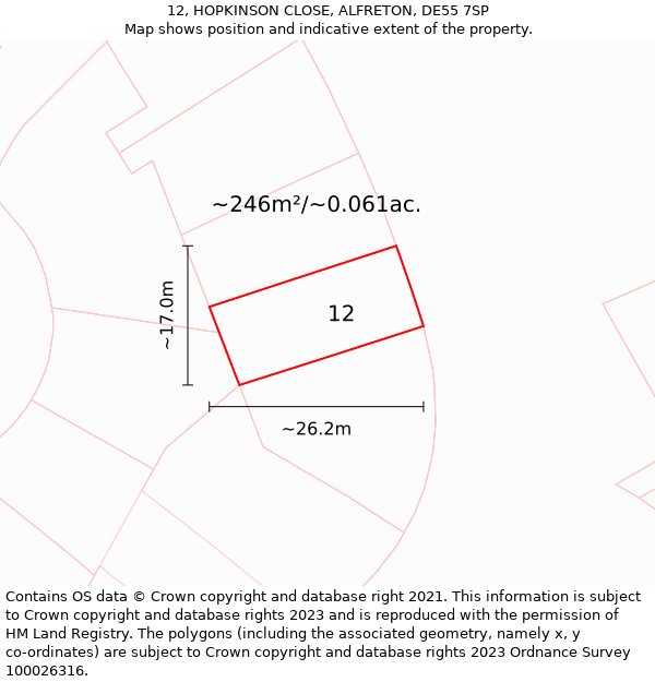 12, HOPKINSON CLOSE, ALFRETON, DE55 7SP: Plot and title map