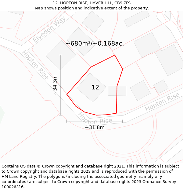 12, HOPTON RISE, HAVERHILL, CB9 7FS: Plot and title map