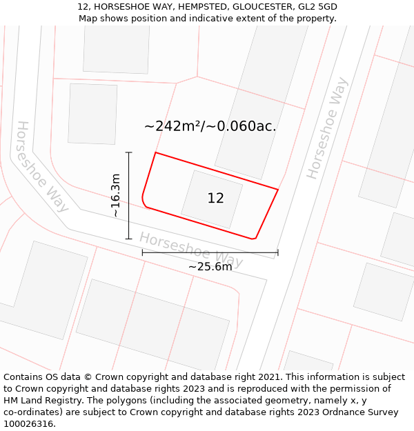 12, HORSESHOE WAY, HEMPSTED, GLOUCESTER, GL2 5GD: Plot and title map