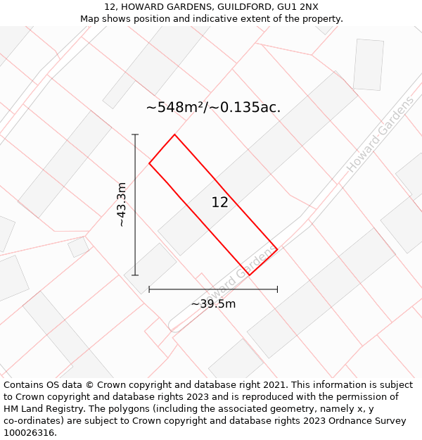 12, HOWARD GARDENS, GUILDFORD, GU1 2NX: Plot and title map