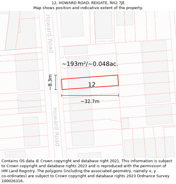 12, HOWARD ROAD, REIGATE, RH2 7JE: Plot and title map