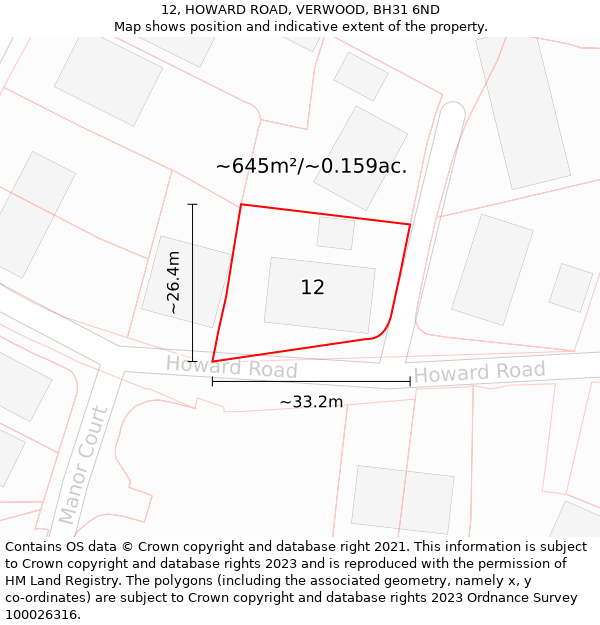 12, HOWARD ROAD, VERWOOD, BH31 6ND: Plot and title map