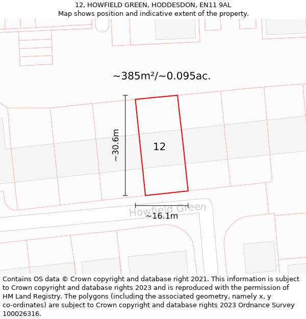 12, HOWFIELD GREEN, HODDESDON, EN11 9AL: Plot and title map