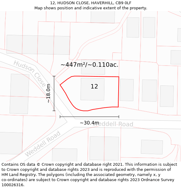 12, HUDSON CLOSE, HAVERHILL, CB9 0LF: Plot and title map