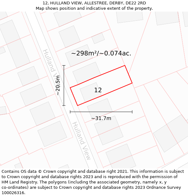 12, HULLAND VIEW, ALLESTREE, DERBY, DE22 2RD: Plot and title map
