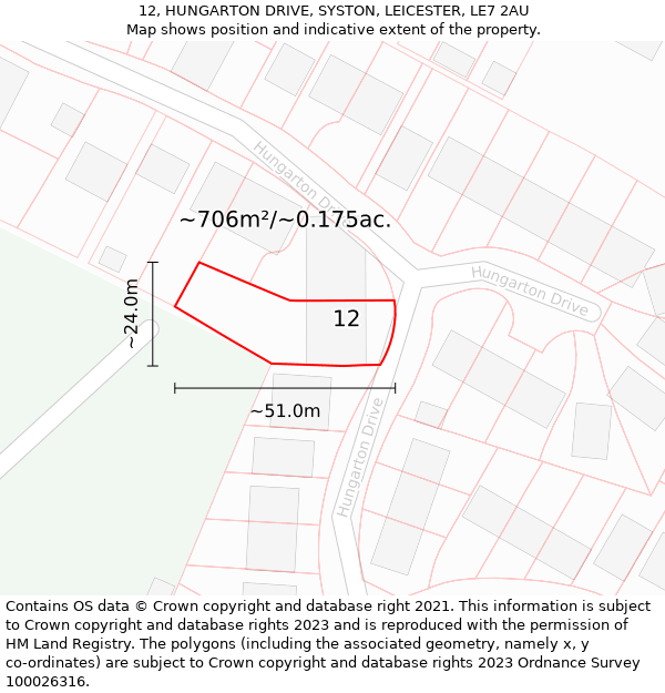 12, HUNGARTON DRIVE, SYSTON, LEICESTER, LE7 2AU: Plot and title map