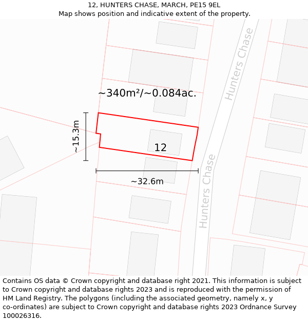 12, HUNTERS CHASE, MARCH, PE15 9EL: Plot and title map