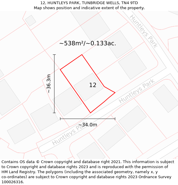 12, HUNTLEYS PARK, TUNBRIDGE WELLS, TN4 9TD: Plot and title map