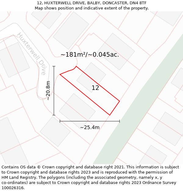 12, HUXTERWELL DRIVE, BALBY, DONCASTER, DN4 8TF: Plot and title map