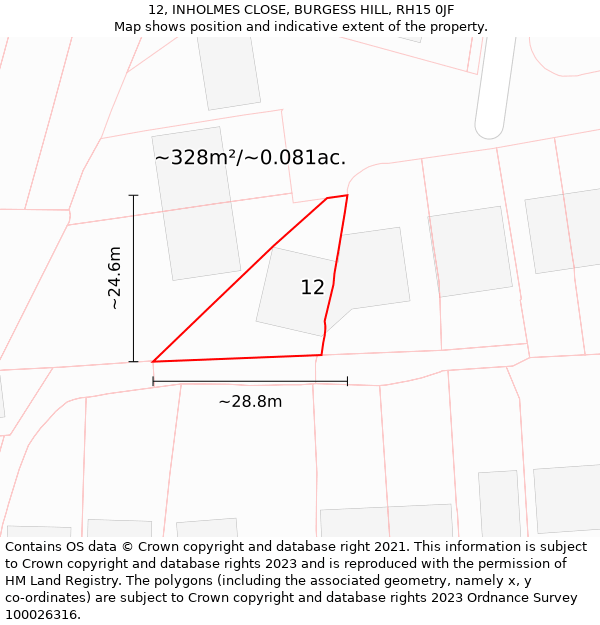 12, INHOLMES CLOSE, BURGESS HILL, RH15 0JF: Plot and title map