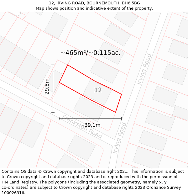 12, IRVING ROAD, BOURNEMOUTH, BH6 5BG: Plot and title map